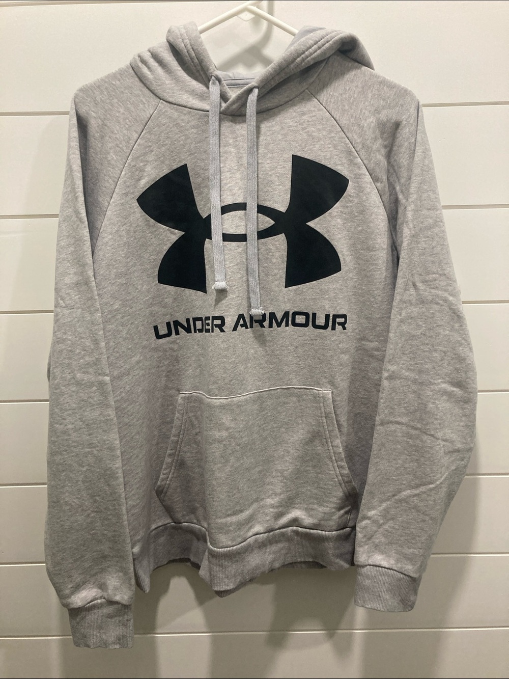 Under Armour Rival Fleece Big Black Logo Gray Hoodie-Size Large-Loose Fit-EUC